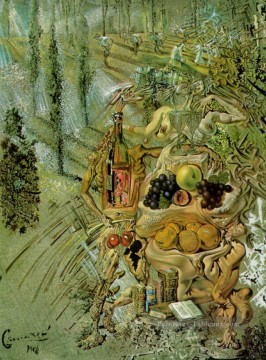 Dioniso escupiendo la imagen completa de Cadaqués en la punta de la lengua de una mujer gaudiniana de tres pisos Salvador Dalí Pinturas al óleo